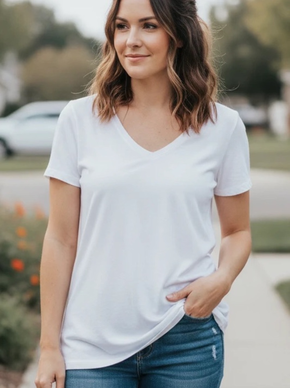 Pact Women’s 100% Organic Cotton, V-Neck Short Sleeve Tee in White. Size Medium
